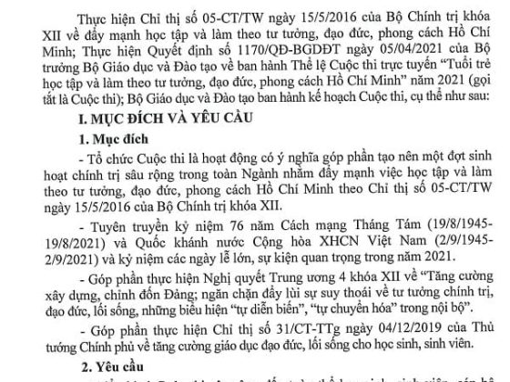 Kế hoạch Tổ chức Cuộc thi Tuổi trẻ học tập và làm theo tư tưởng, đạo đức, phong cách Hồ Chí Minh năm 2021 - Trang 1