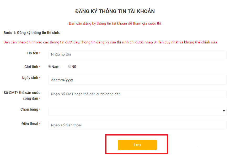 Tại giao diện trang chủ bạn chọn Thi Thật hoặc Thi Thử để cập nhật thông tin cá nhân