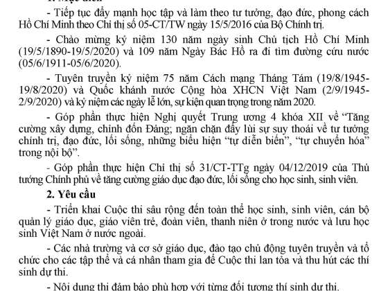 Thể lệ Cuộc thi “Tuổi trẻ học tập và làm theo tư tưởng, đạo đức, phong cách Hồ Chí Minh” năm 2020 - Trang 1