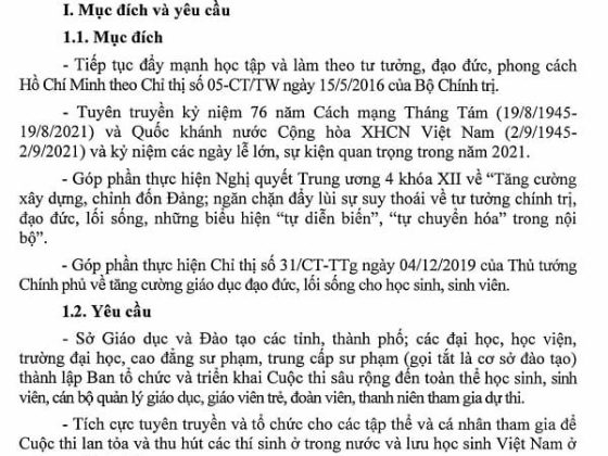 Thể lệ Cuộc thi Tuổi trẻ học tập và làm theo tư tưởng, đạo đức, phong cách Hồ Chí Minh năm 2021 - Trang 1