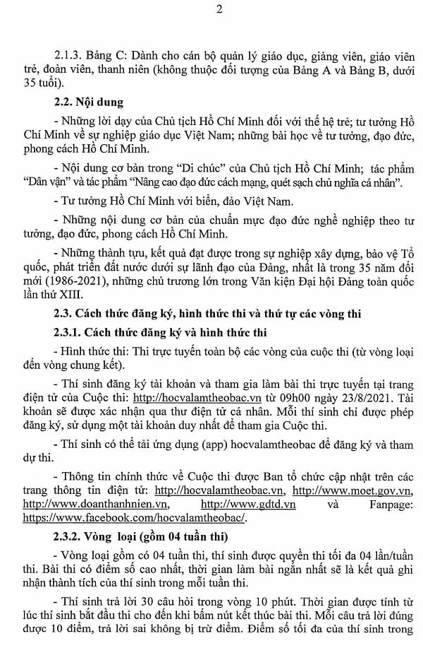 Thể lệ Cuộc thi Tuổi trẻ học tập và làm theo tư tưởng, đạo đức, phong cách Hồ Chí Minh năm 2021 - Trang 2