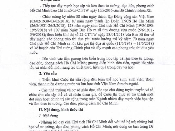 Thể lệ cuộc thi Tuổi trẻ học tập và làm theo tấm gương đạo đức Hồ Chí Minh lần thứ IV - năm 2018 - Trang 1