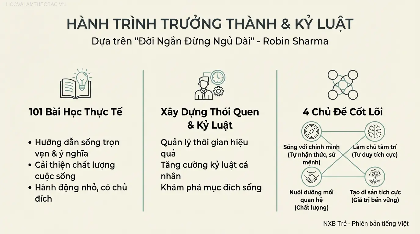 Bìa sách “Đời Ngắn Đừng Ngủ Dài” của tác giả Robin Sharma, phiên bản tiếng Việt do NXB Trẻ phát hành.