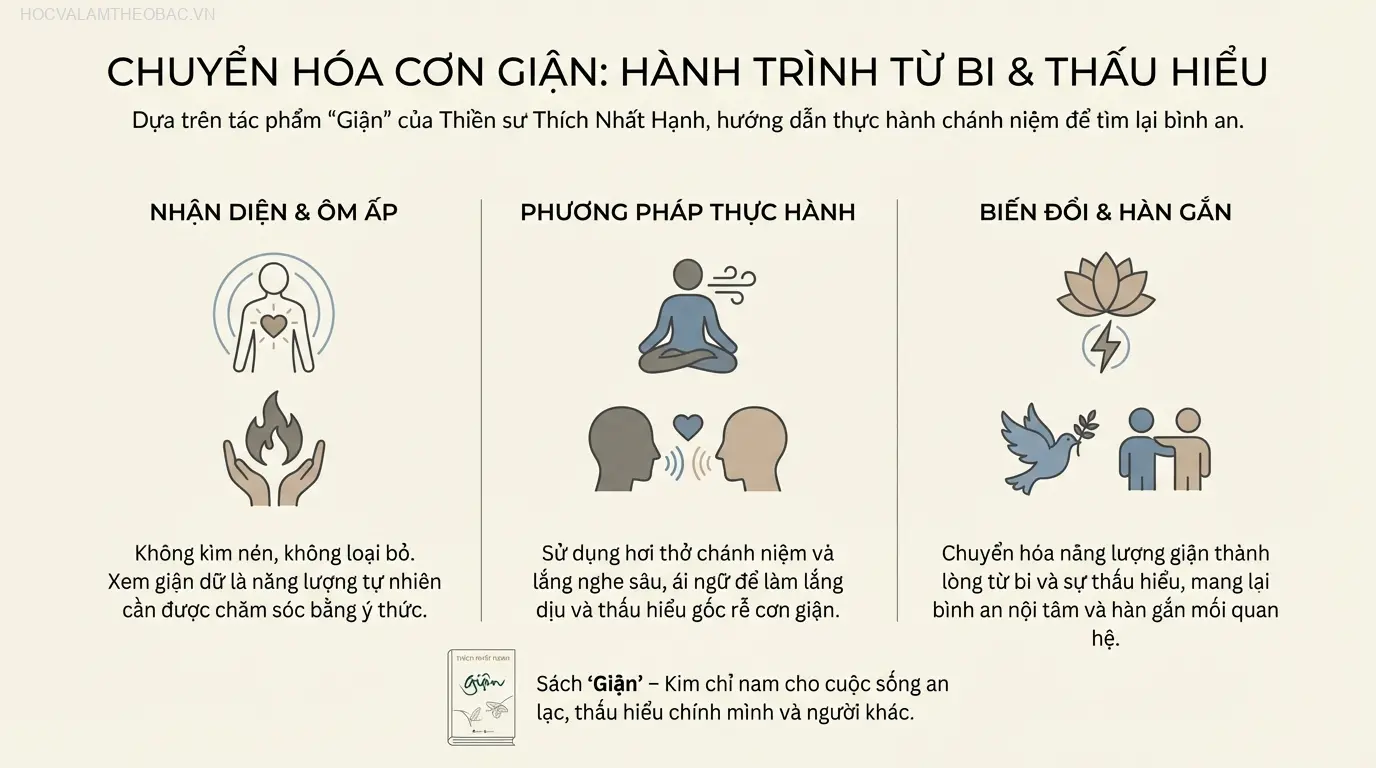 Bìa sách “Giận” của Thiền sư Thích Nhất Hạnh, một tác phẩm dẫn lối cho hành trình chuyển hóa cơn giận thành năng lượng của sự thấu hiểu và từ bi.