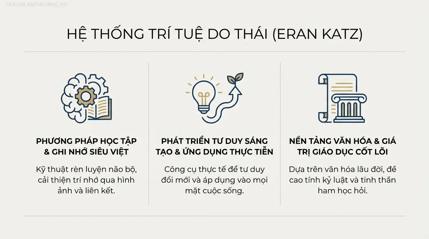 Bìa sách “Trí Tuệ Do Thái” của tác giả Eran Katz, một trong những cuốn sách bán chạy nhất về phương pháp học tập và rèn luyện tư duy.