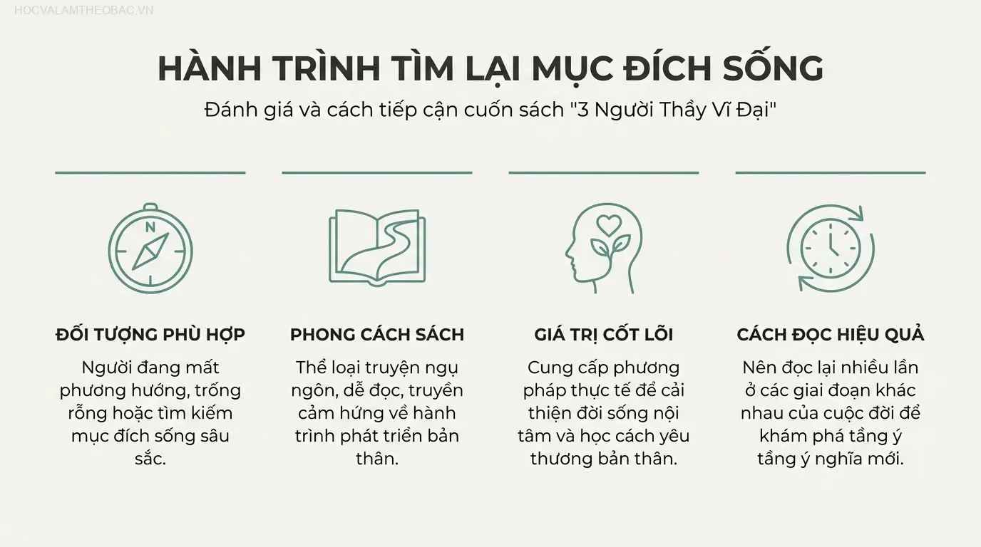 Cả “3 Người Thầy Vĩ Đại” và “Nhà Giả Kim” đều là những câu chuyện ngụ ngôn về hành trình cuộc đời, nhưng mang đến những thông điệp và phong cách khác nhau.