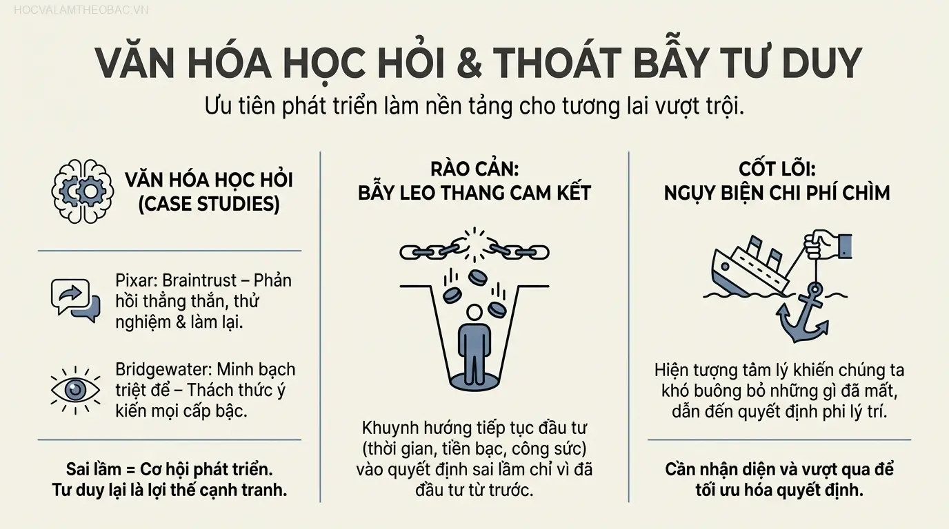 Các công ty hàng đầu như Pixar và Bridgewater Associates thành công nhờ xây dựng văn hóa học hỏi, nơi sai lầm được xem là cơ hội để phát triển.
