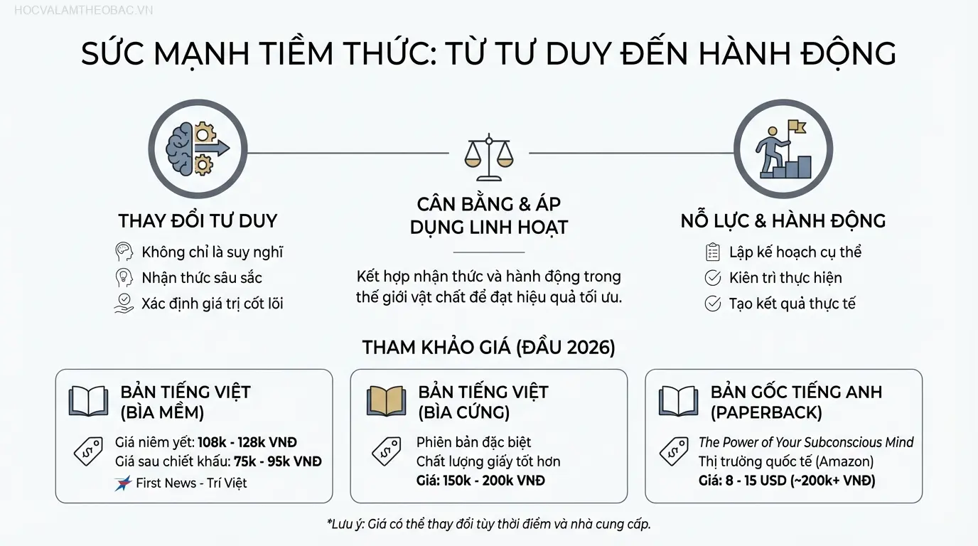 Giá sách Sức Mạnh Tiềm Thức có sự khác biệt giữa các phiên bản bìa mềm, bìa cứng và ngôn ngữ xuất bản.