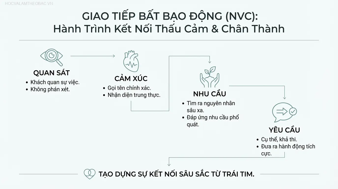 Giao Tiếp Bất Bạo Động của Marshall B. Rosenberg là một cẩm nang thay đổi cách chúng ta kết nối với bản thân và người khác.