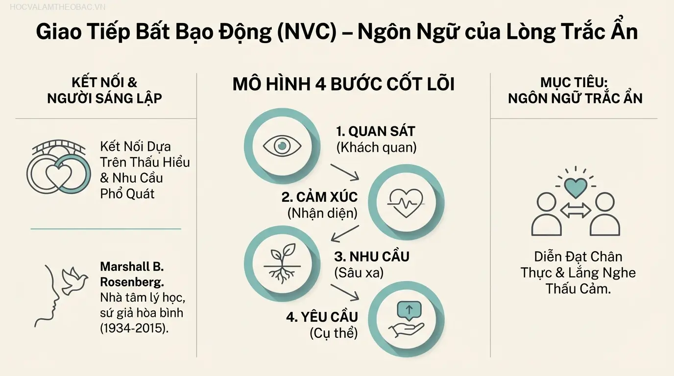 Mô hình 4 bước của Giao tiếp Bất bạo động là một công cụ mạnh mẽ để diễn đạt chân thực và lắng nghe thấu cảm.