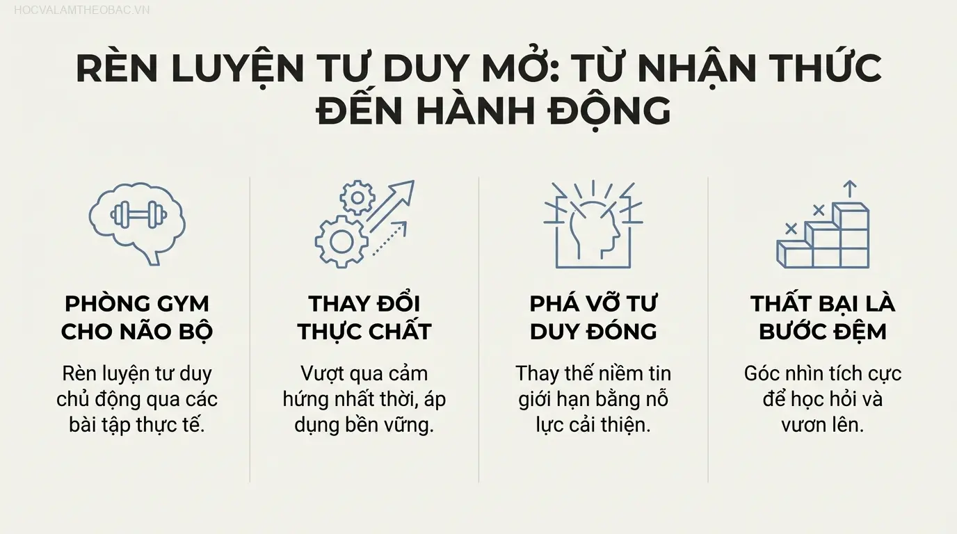 Năm bài học then chốt từ sách “Tư Duy Mở” là nền tảng để xây dựng tư duy phát triển bền vững.