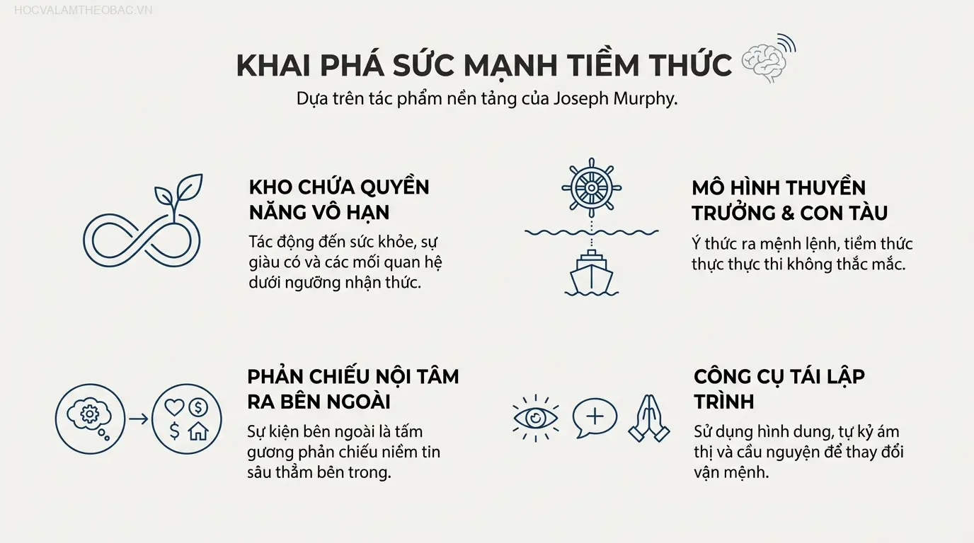 Sách Sức Mạnh Tiềm Thức của Joseph Murphy là cẩm nang khai phá năng lực nội tại để thay đổi vận mệnh.