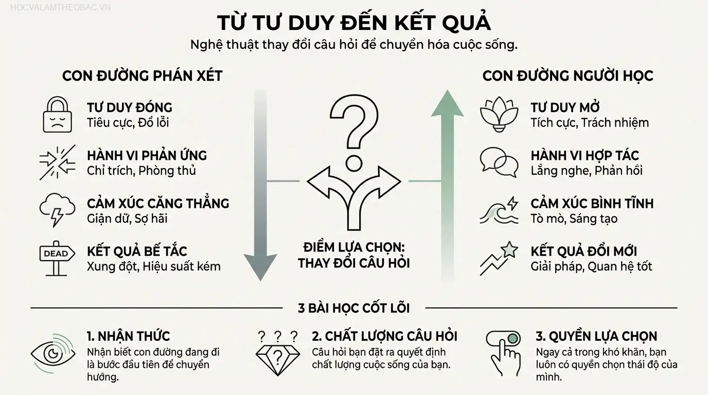 Thông điệp cốt lõi của cuốn sách nhấn mạnh rằng việc thay đổi những câu hỏi chúng ta tự vấn là chìa khóa để thay đổi cuộc đời.