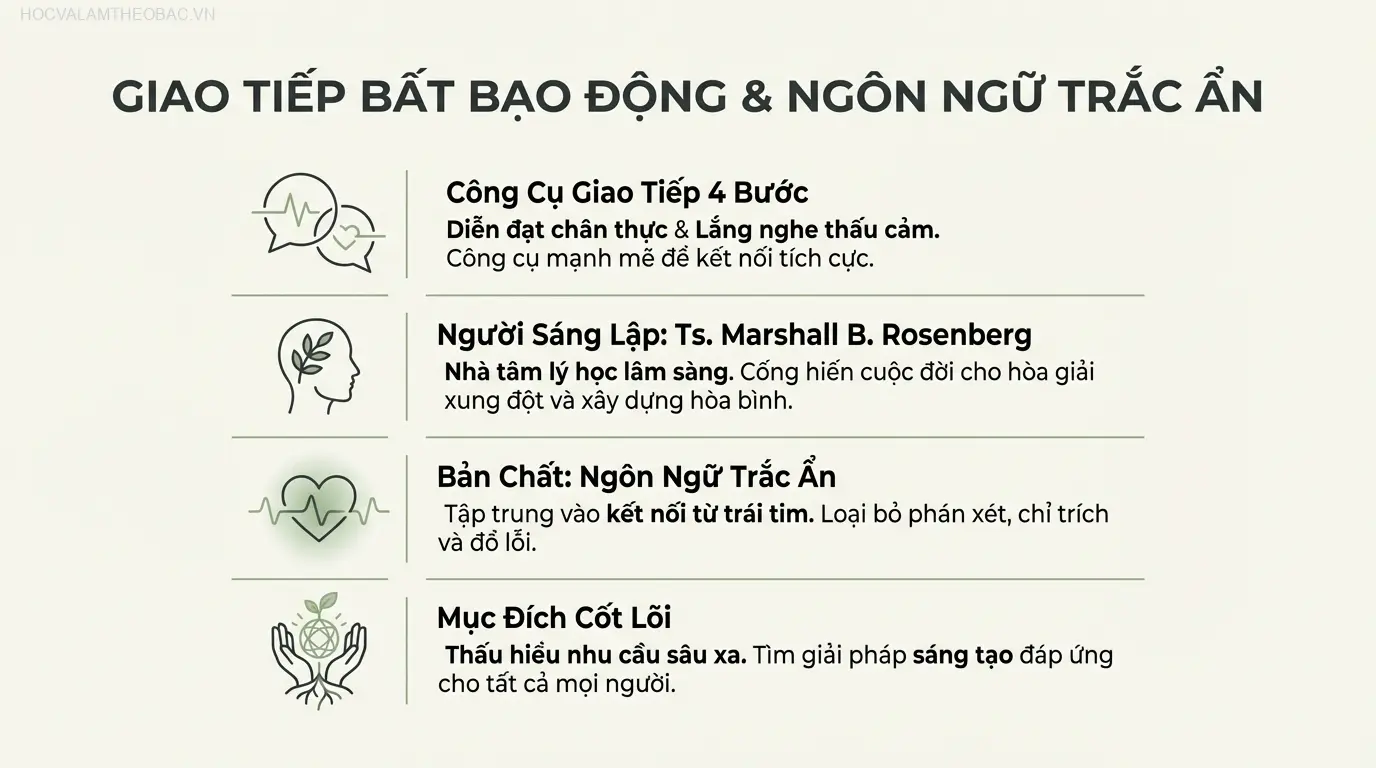 Tiến sĩ Marshall B. Rosenberg, người sáng lập phương pháp Giao tiếp Bất bạo động, đã cống hiến cuộc đời mình cho việc hòa giải xung đột.