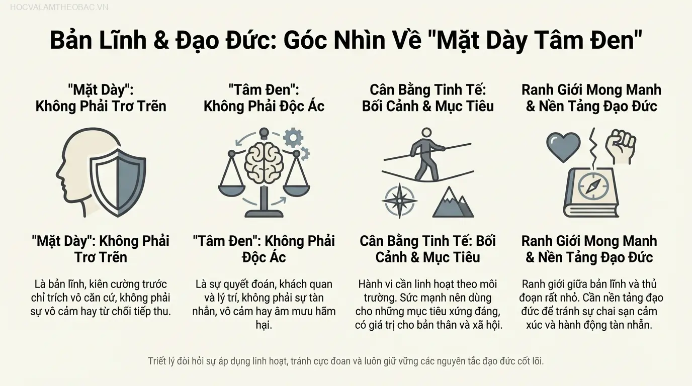 Việc áp dụng “Mặt Dày Tâm Đen” đòi hỏi sự cân bằng tinh tế giữa bản lĩnh và các nguyên tắc đạo đức.